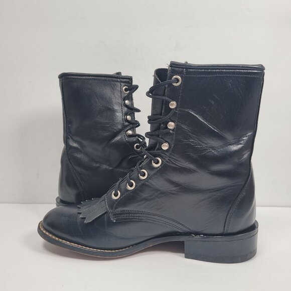 Laredo Kilte Roper Women's Black Leather Lace up Western Boots US Size 7M - Picture 6 of 12